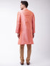 Vastramay Men's Pink And Rose Gold Silk Blend Kurta With Churidar Set